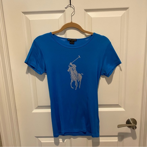 Ralph Lauren Royal Blue and Silver Polo Graphic Tee - Picture 1 of 4